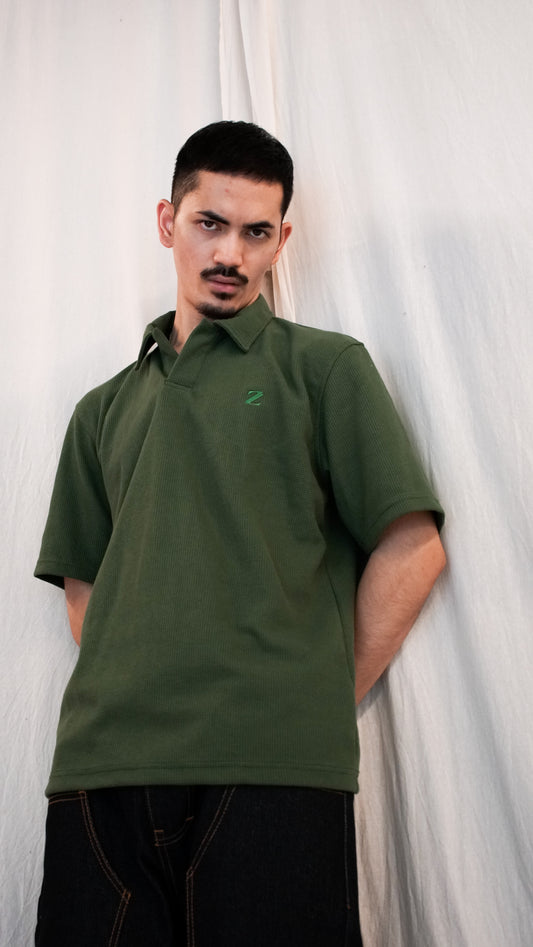 Waffle Polo T-Shirt - Green