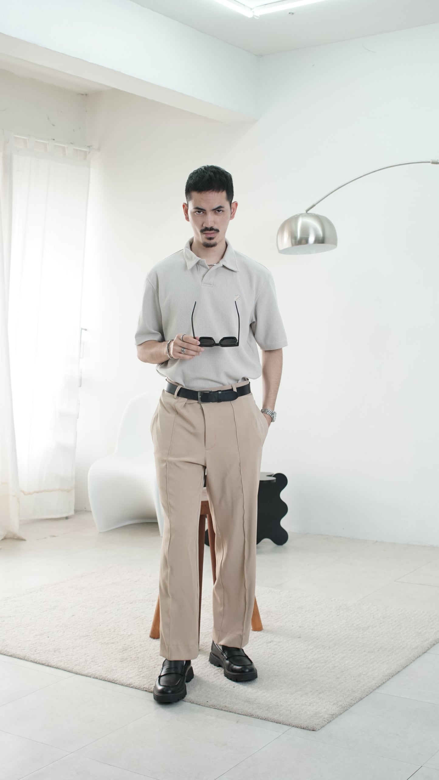 Waffle Polo T-Shirt - Cream